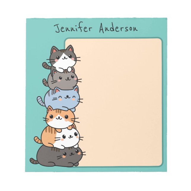 Adorable Kawaii Stack Of Kitty Cats Custom Notepad (Front)