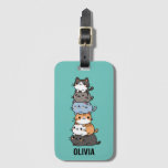 Adorable Kawaii Stack Of Kitty Cats Luggage Tag