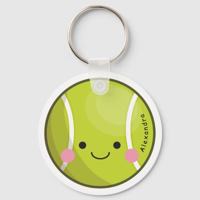 Adorable Kawaii Tennis Ball Custom Name Cute Sport Keychain (Front)
