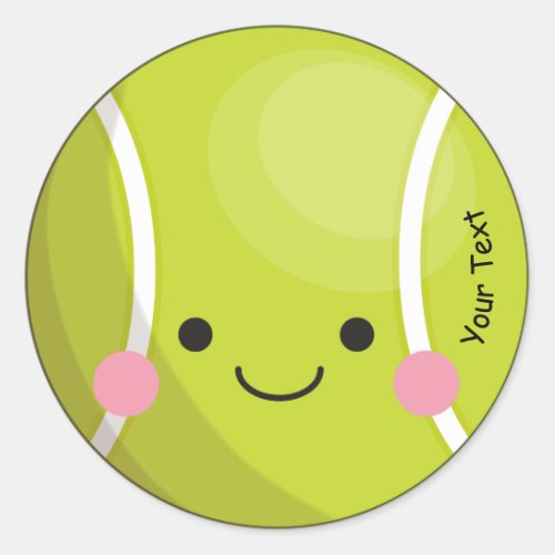 Adorable Kawaii Tennis Ball Custom Text Cute Sport Classic Round Sticker