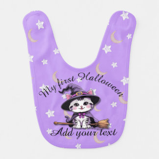 Adorable Kawaii Witch Cat – Baby Halloween Bib