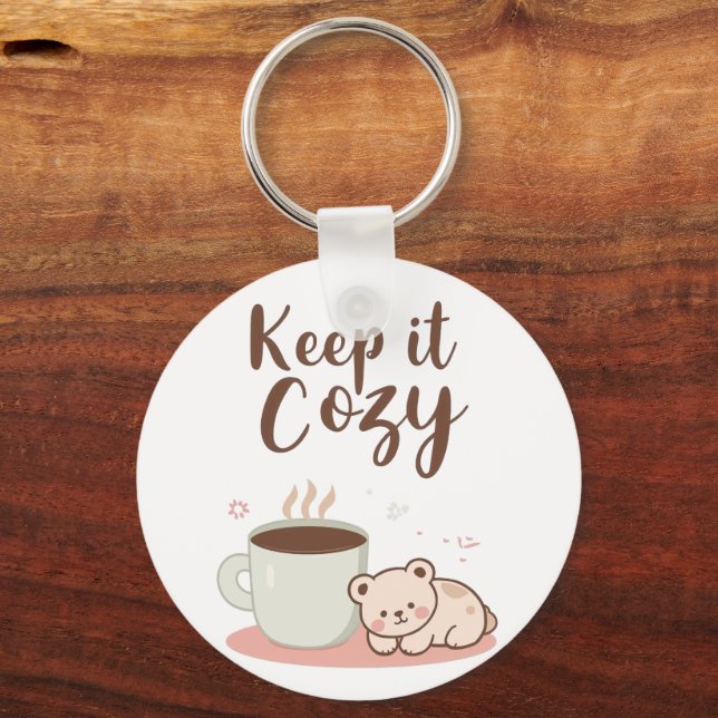 Adorable "Keep it Cozy" Winter Graphic Keychain (Front)