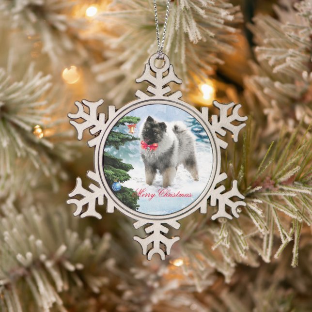 Adorable Keeshond Puppy Snowflake Pewter Christmas Ornament (Tree)
