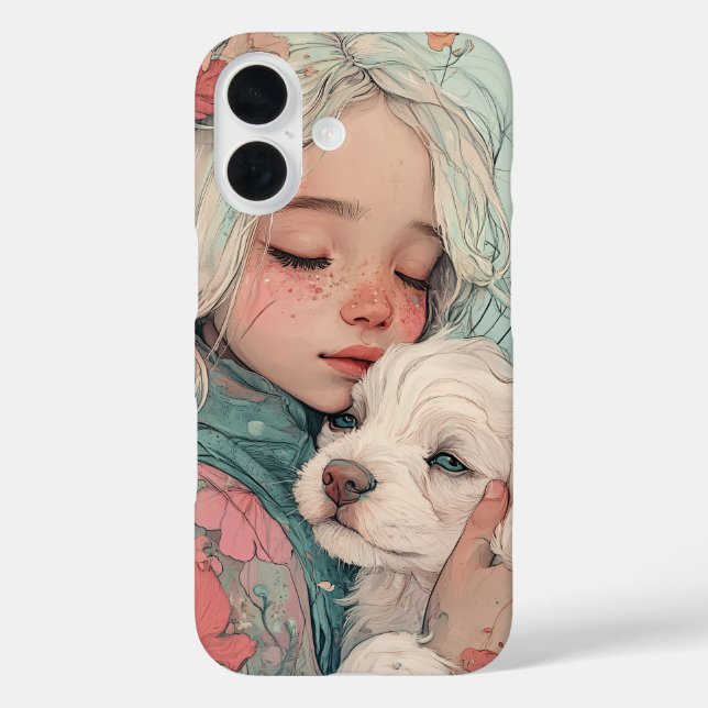 Adorable Kid & Puppy Illustration Case for iPhone (Back)