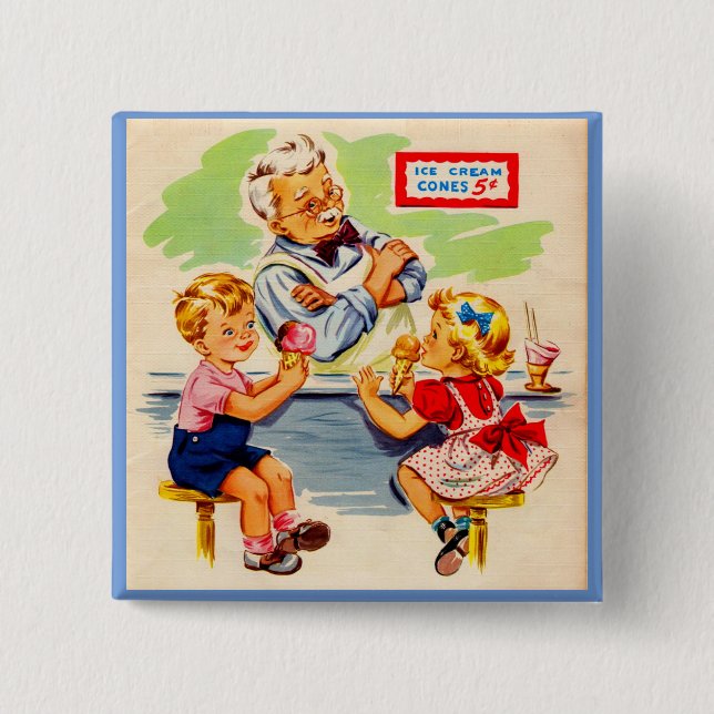 adorable kids at the soda fountain button (Front)