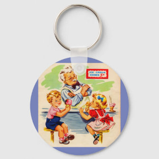 adorable kids at the soda fountain keychain