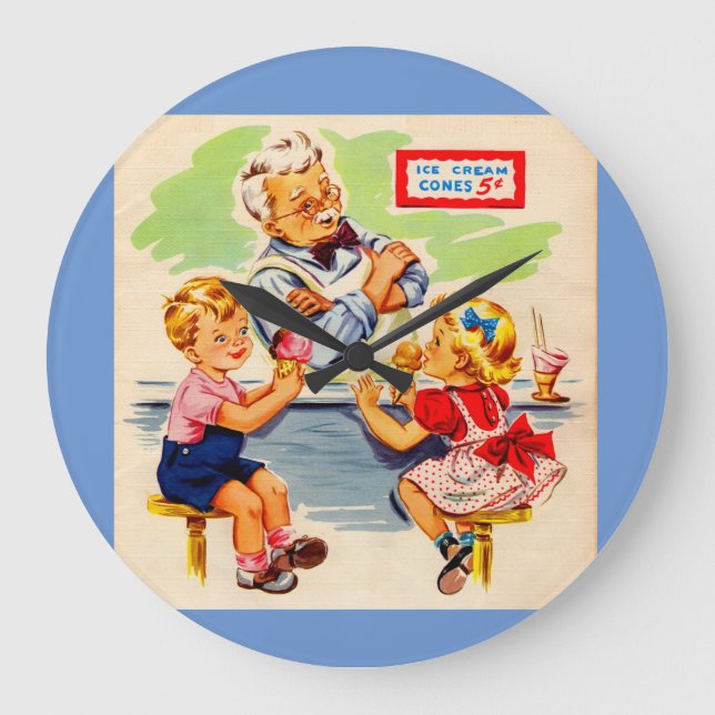 adorable kids at the soda fountain large clock (Front)