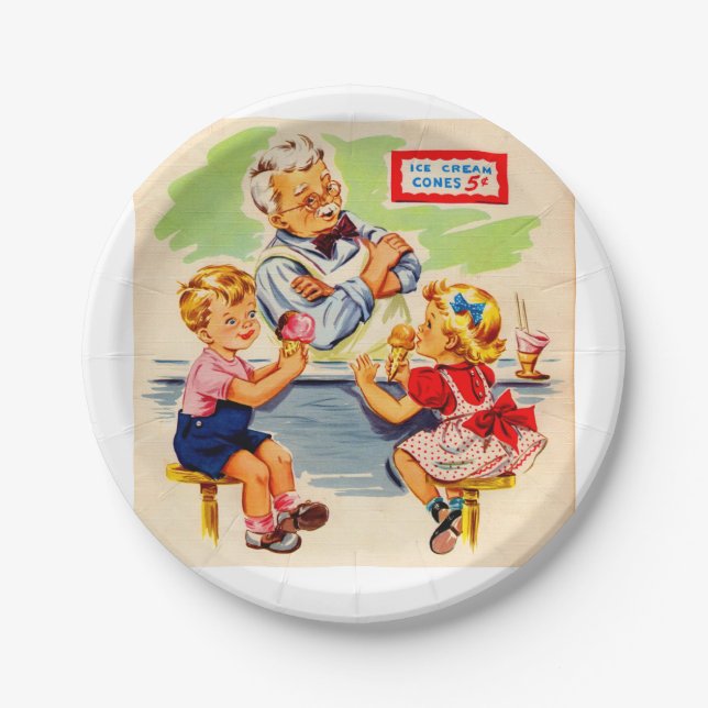 adorable kids at the soda fountain paper plates (Front)