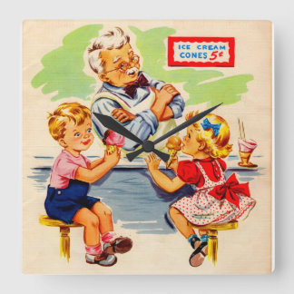 adorable kids at the soda fountain square wall clock