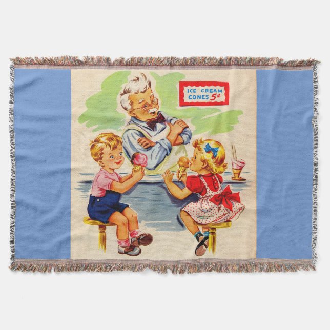 adorable kids at the soda fountain throw blanket (Front)