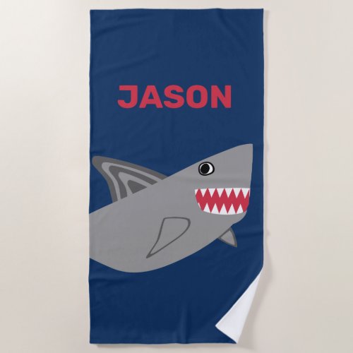 Adorable Kids Gray Shark Blue Boys Fish Beach Towel