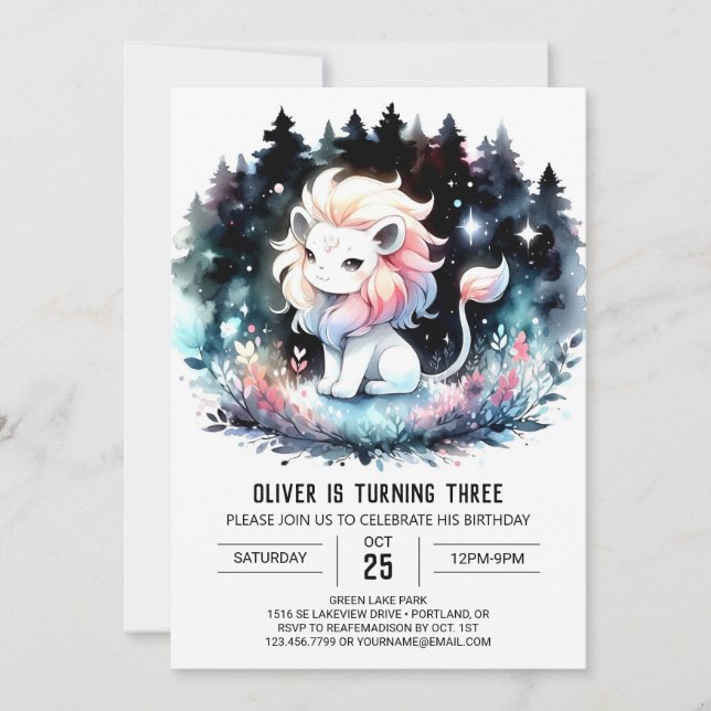 Adorable Kids Lion Birthday Invitation (Front)