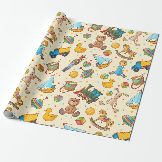 Adorable Kids Pattern Wrapping Paper (Unrolled)