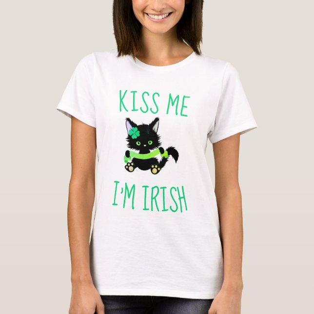 Adorable Kiss Me I'm Irish Kitten T-Shirt (Front)