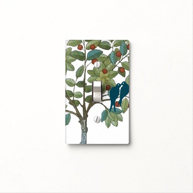 Adorable Kissing Birds with Romantic Initials Light Switch Cover (In Situ)