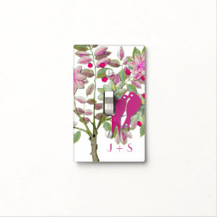 Adorable Kissing Birds with Romantic Initials Light Switch Cover