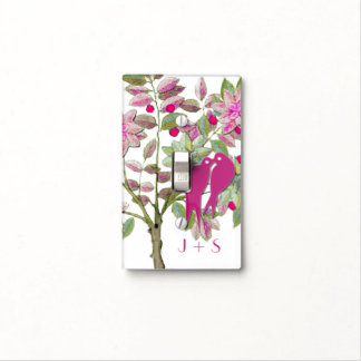 Adorable Kissing Birds with Romantic Initials Light Switch Cover