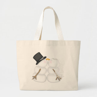 Adorable Kissing Snowman Couple Large Tote Bag
