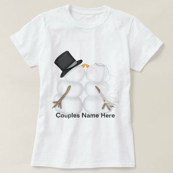 Adorable Kissing Snowman Couple T-shirt by PersonalCustom at Zazzle