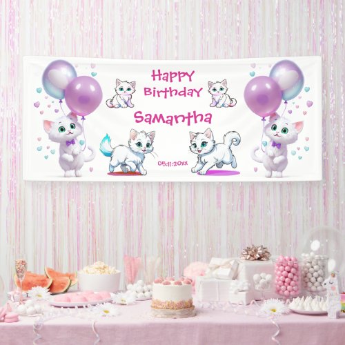 Adorable Kitten and Balloon Toddler Happy Birthday Banner