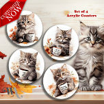 Adorable Kitten And Coffee Coaster Set at Zazzle
