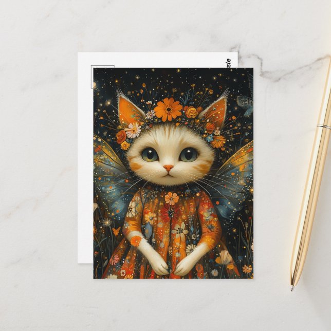Adorable Kitten Angel Postcard (Front/Back In Situ)