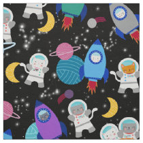 Adorable Kitten Astronaut Cat Rocket Ships Kids Fabric