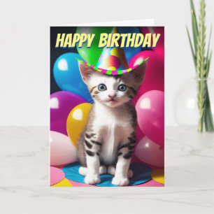Adorable Kitten Birthday Balloon Bash Card