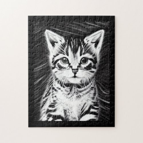 Adorable kitten black and white stripes  jigsaw puzzle