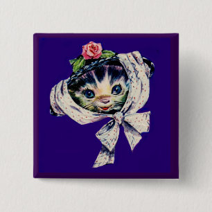 adorable kitten cat in a kitten cat hat button