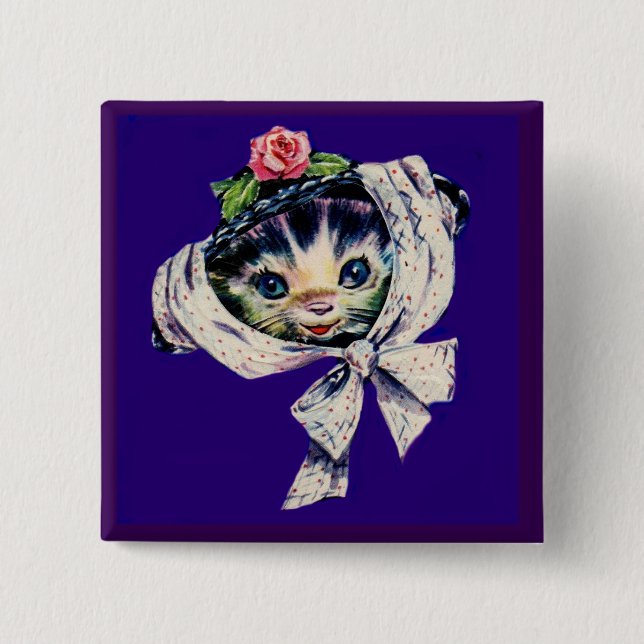 adorable kitten cat in a kitten cat hat button (Front)