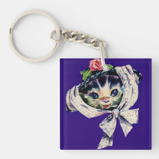 adorable kitten cat in a kitten cat hat keychain