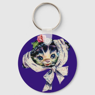 adorable kitten cat in a kitten cat hat keychain