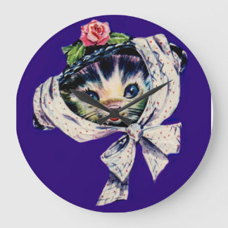 adorable kitten cat in a kitten cat hat large clock