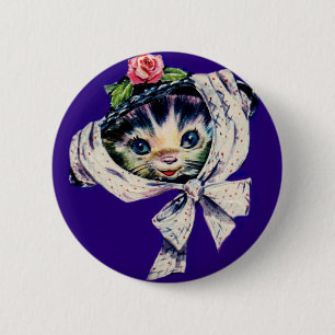 adorable kitten cat in a kitten cat hat pinback button