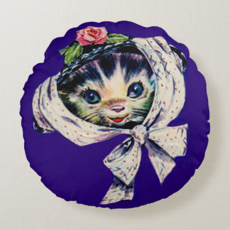 adorable kitten cat in a kitten cat hat round pillow