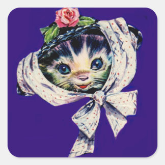 adorable kitten cat in a kitten cat hat square sticker