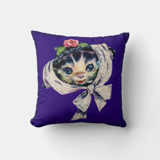adorable kitten cat in a kitten cat hat throw pillow