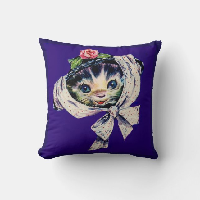 adorable kitten cat in a kitten cat hat throw pillow (Front)