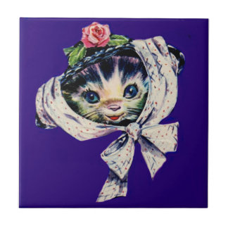 adorable kitten cat in a kitten cat hat tile