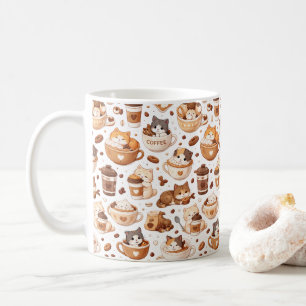 Adorable Kitten & Coffee Pattern Mug 