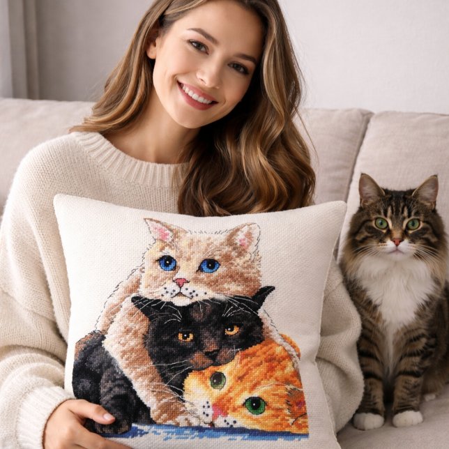 Adorable Kitten Cross Stitch Design Throw Pillow (Creator Uploaded)