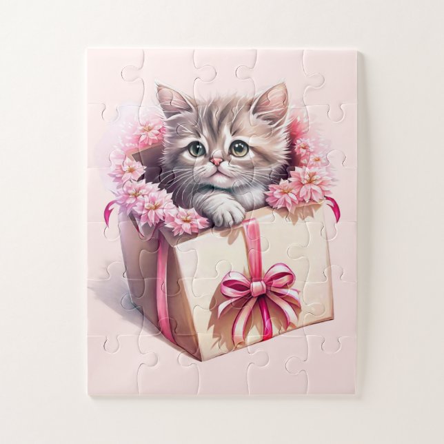 Adorable Kitten in a Box Birthday Gift Jigsaw Puzzle (Vertical)