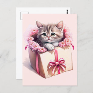 Adorable Kitten in a Box Birthday Gift Postcard