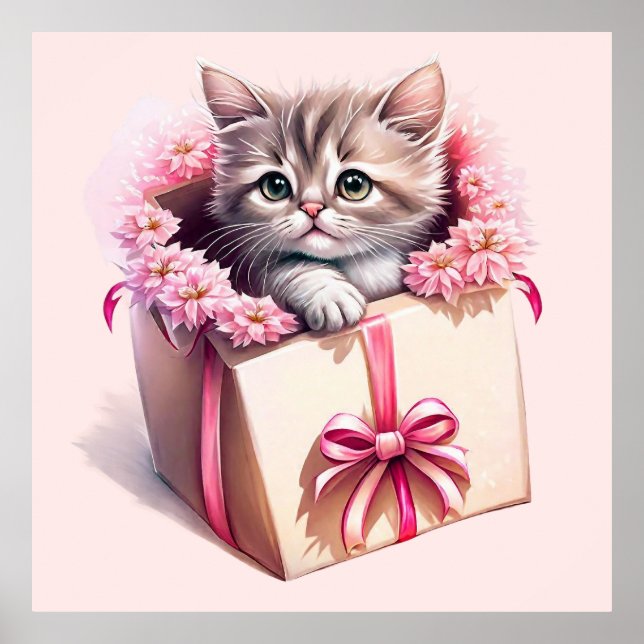 Adorable Kitten in a Box Birthday Gift Poster (Front)