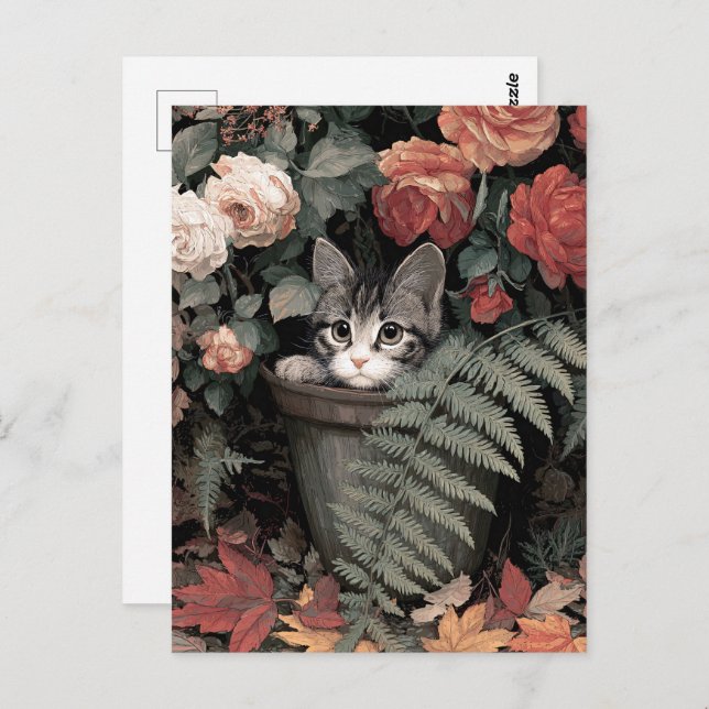 Adorable Kitten in a Flower Pot Postcard (Front/Back)