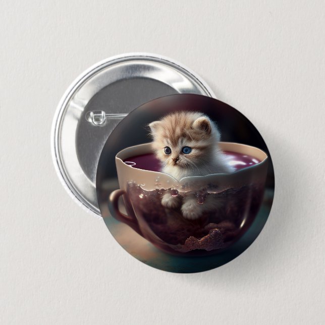 Adorable Kitten in a teacup  Button (Front & Back)