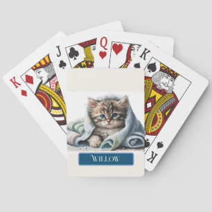 Adorable Kitten in Blue Towel Personalize Poker Cards