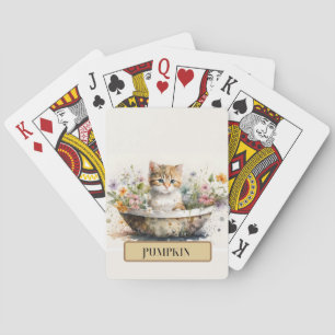 Adorable Kitten in Bowl with Flowers, Personalize Poker Cards