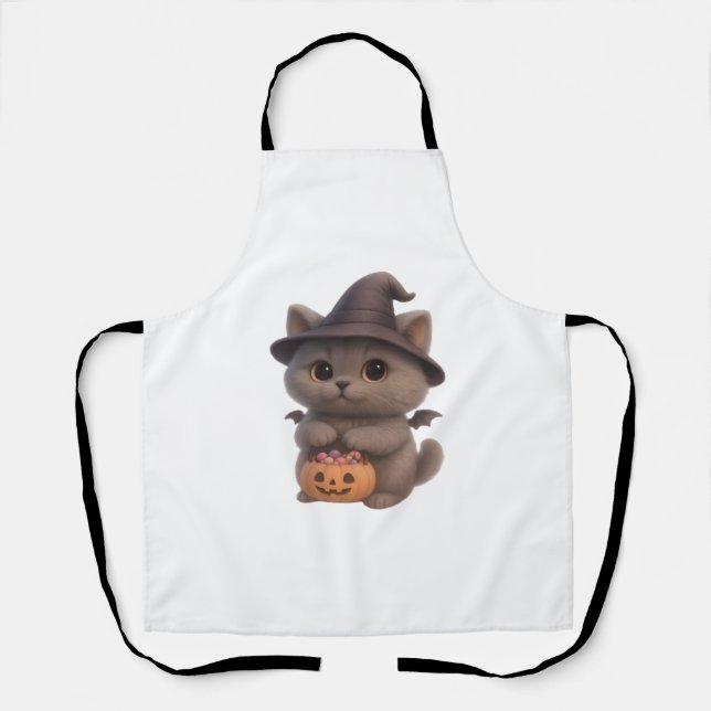 Adorable Kitten in Halloween Witch Costume with Pu Apron (Front)